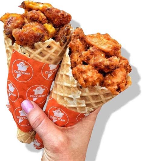 Chick n cone - Jul 29, 2021 · Chick’nCone debuted its first Missouri location in the Central West End neighborhood on June 12, featuring fried chicken bites dressed in various sauces, served in a freshly baked waffle cone. According to franchise owner and manager Matt Halambeck, Chick’nCone originated in Manhattan in 2014. 